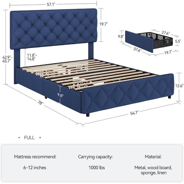 Eastvita Cadre de Lit Plateforme au Design Nordique Moderne - Rangement Intégré/structure en Acier Durable