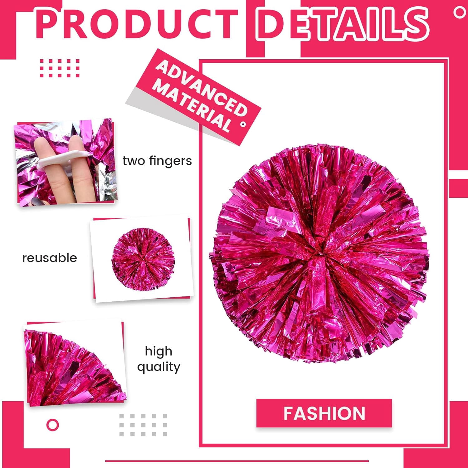 Cheerleader ponpon, Cheerleading Pom Poms, Premium Metallic Pom Poms Set Cheering Hand Flowers Handle Dance Pom Poms Cheering Squad Pompoms for Football Basketball Cheers