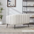 thumbnail image 4 of Small Loveseat, 50.2" Wide Upholstered Chenille Accent Couch, Modern Glam Tufted 2-Seater Sofa for Small Spaces, Studio Apartment, Dorm, Office, Living Room, Bedroom, with Metal Legs, Ivory, 4 of 10