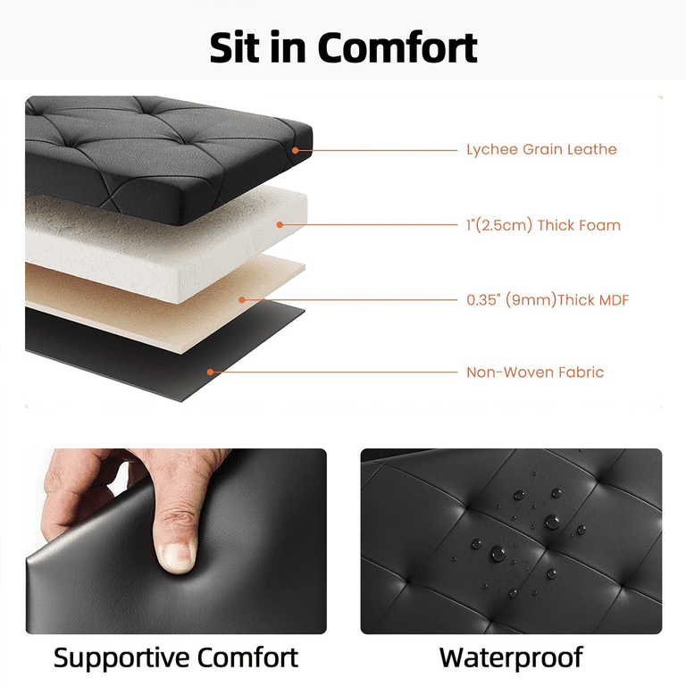 Concetta 30-Inch Storage Ottoman, Faux Leather, Black photo 2