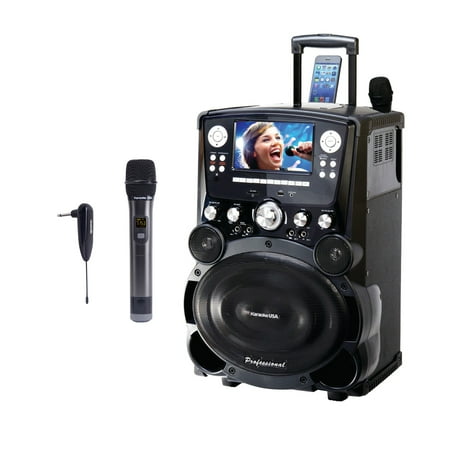 Karaoke USA GP978 Professional DVD/CD+G/MP3+G Bluetooth Karaoke System With 7" TFT Color Screen & Tote Wheels With FREE WM900 UHF Wireless Microphone