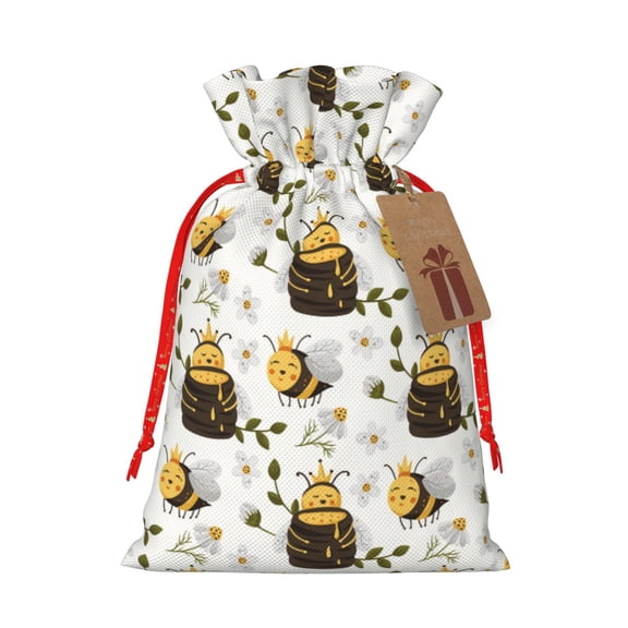 Xecao Honey Bee Insect Print Burlap Gift Bags with Drawstring and Gift Tags, Gift Bags, Burlap Bags, Jute Bags for Party, Christmas, DIY Craft Bags-Small