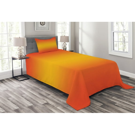 Ambesonne Ombre Quilted Bedspread Set 2 Pcs, Tropical Summer Themed, Twin Size, Orange Yellow