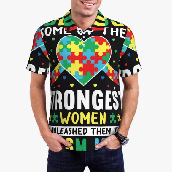 Cauagu Polos pour Hommes avec Imprimé Autisme, Polos à Manches Courtes pour Hommes Performance Golf Chemise Athlétique Décontractée Col T-Shirt-4TG