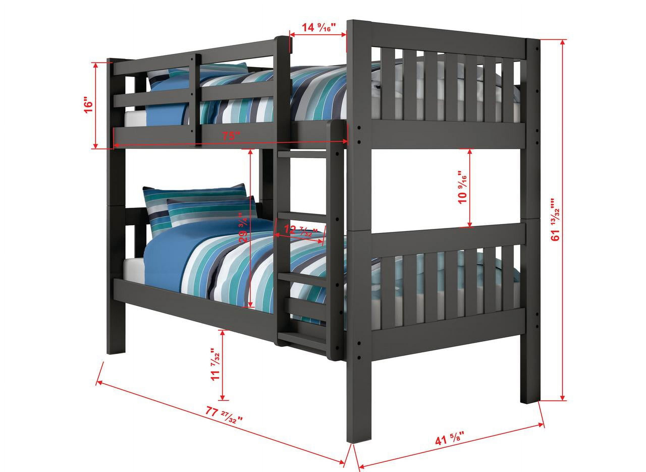Donco Kids Twin over Twin Mission Bunk Bed with Pullout Twin Trundle, Dark Grey