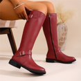 thumbnail image 6 of Willtoo Women's Knee-High Boots, Round Toe Low Heel Knee High Boots for Women, Fashion Side Zip Knee High Bootie, Buckle Solid Knee High Boot for Daily Office Party Red, 6 of 6