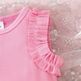 thumbnail image 4 of GYRATEDREAM Toddler Baby Girl Summer Outfit Fly Sleeve Flower Print Romper Tank Tops and Elastic Waist Shorts Set for 6-12M Pink, 4 of 9