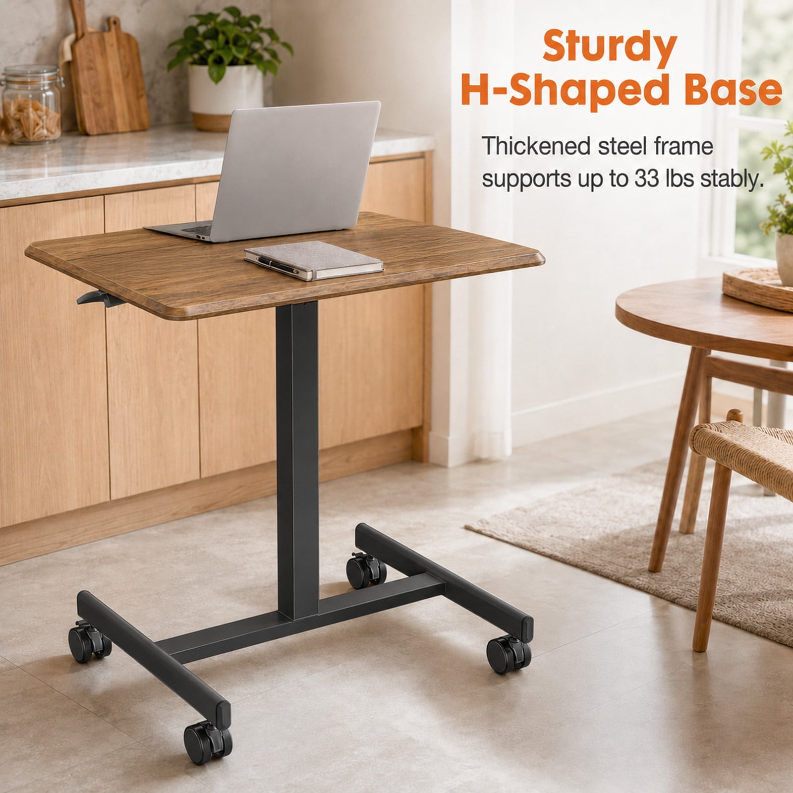 Alvantor Mobile Rolling Desk with Wheels Adjustable Height, Portable Rolling Laptop Desk with 2 Lockable Wheels, Adjustable Height Computer Workstation for Home Office