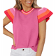 thumbnail image 1 of Suéter Ligero de Punto Holgado con Cuello Redondo Informal de Corta de Verano para Mujer. Rosa Roja M, 1 of 7