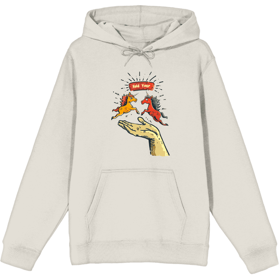 Hold Your Horses Humor Adult Black Long Sleeve Hoodie-Small