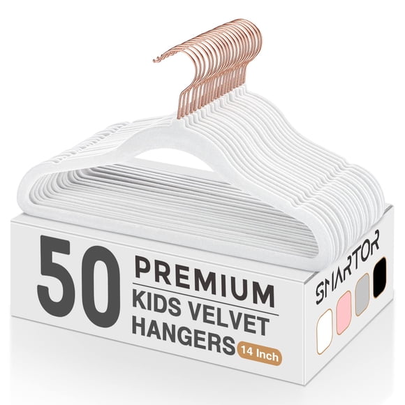 Velvet Hangers Smartor Kids, paquete de 50 unidades, 35 cm, antideslizantes, color blanco