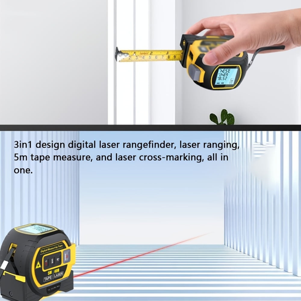 3in1 Laser Rangefinder 5m Tape Measure Ruler LCD Display with Backlight Distance Meter Building Measurement Device Area Volumes Surveying Equipment