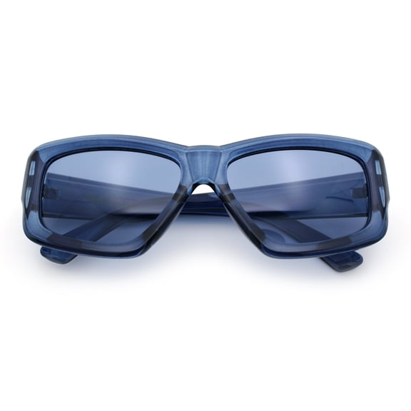 Womens Oversized Thick Plastic Sport 90s Fashion Rectangle Sunglasses All Blue