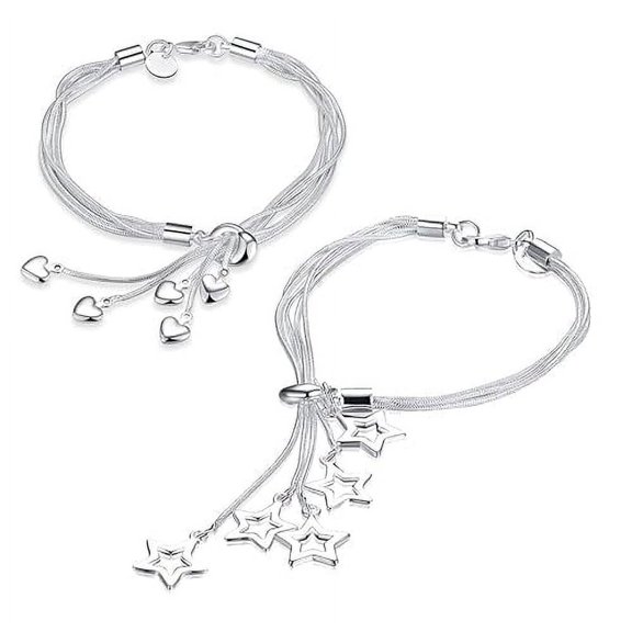 YouBella Jewellery Silver Plated Stylish Latest Crystal Combo of Bracelet Bangle Jewellery For Girls and Women (Hearts & Stars)