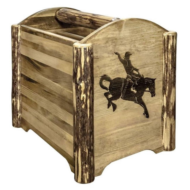 Montana Woodworks MWGCMAGLZBRONC Glacier Country Collection Magazine Rack with Laser Engraved Bronc Design