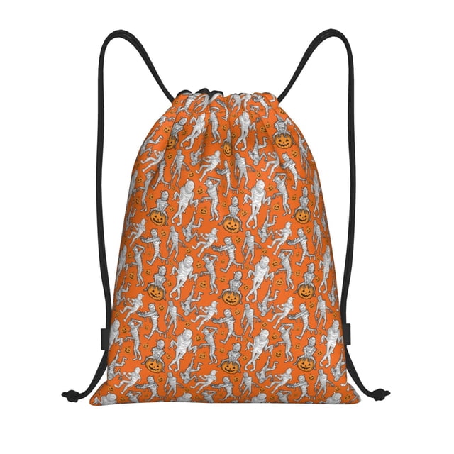 Xecao Halloween Mummy Pattern Sports Drawstring Backpack - String Swim Gym Bag with Wet Proof Pocket for Women&Men-Medium