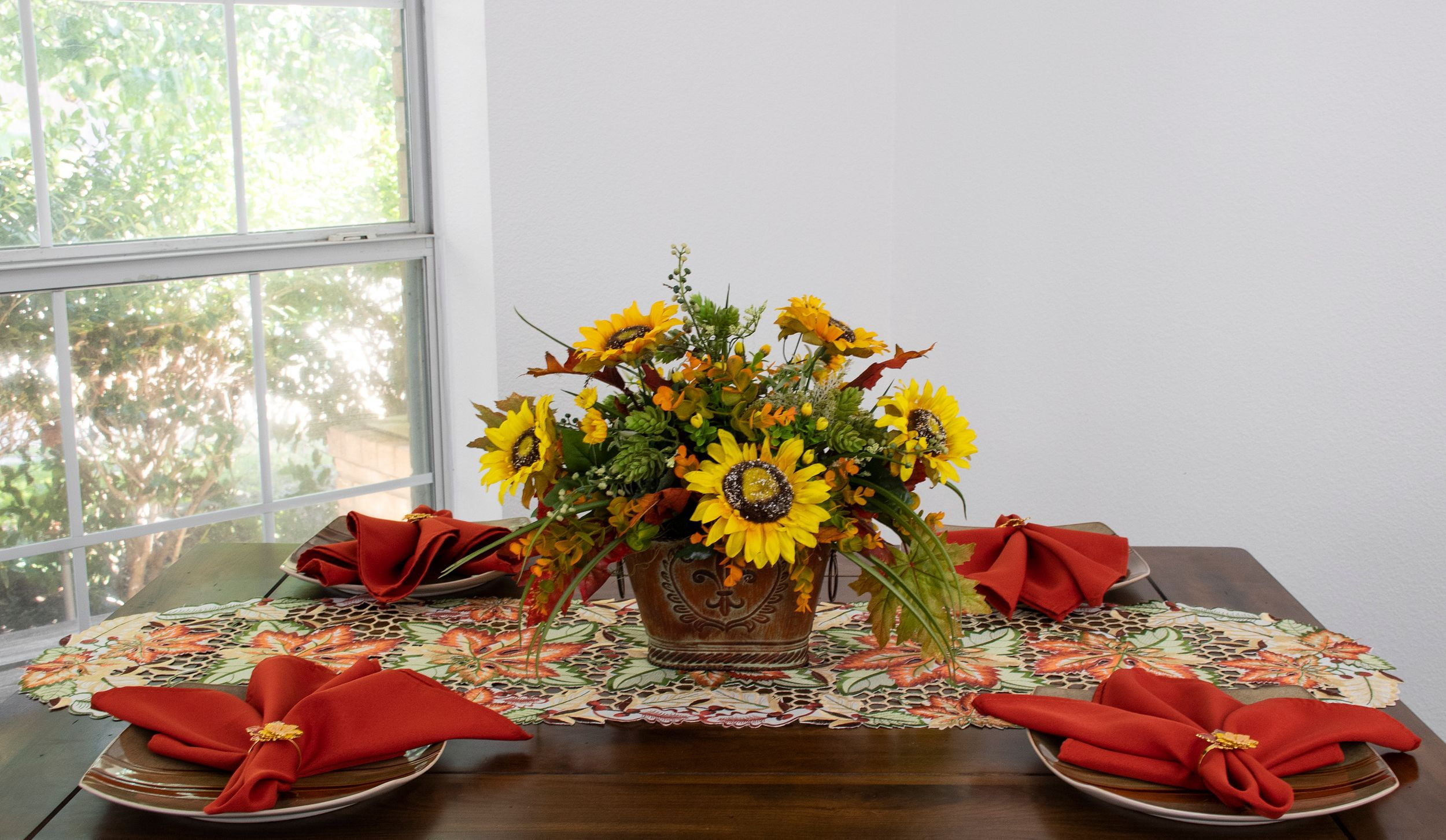 Fall and Autumn Cutwork Colorful Maple Leaf Table Runner, Dresser Scarf (15Wx52L)