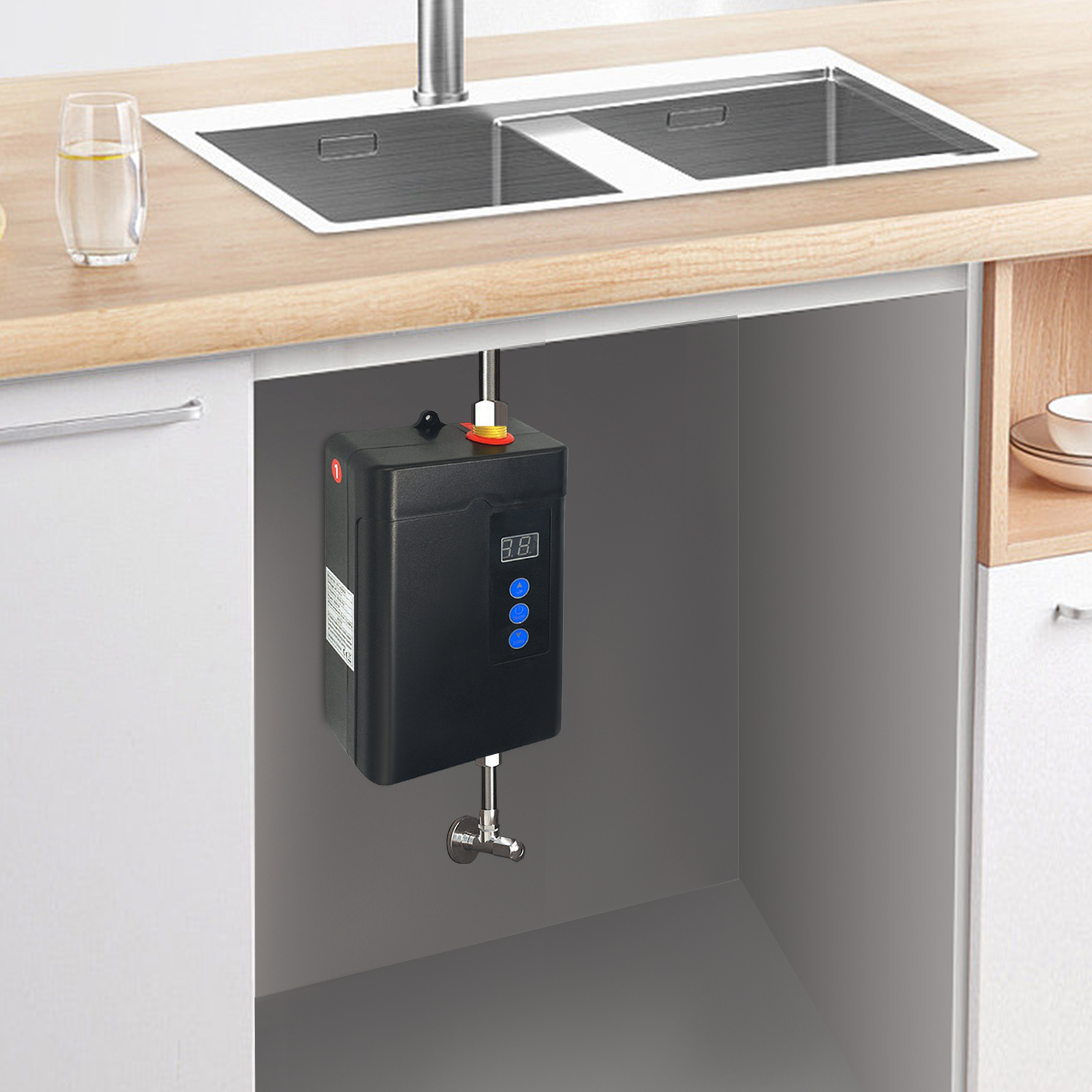 Tankless Water Heater Electric 3KW 110V, Mini Instant Hot Water Heater With Remote Control Temperature Display Electric Tankless RV Water Heater for Under Sink Tap Home Kitchen Bathroom (Black)