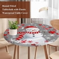 thumbnail image 4 of Grey Snowman Christmas Round Tablecloth, Fitted Table Cover with Elastic for 36"-44" Round Tables, Xmas Balls Snowflake Table Cloth Outdoor Indoor Dinning Party Waterproof Tablecloths, 4 of 7