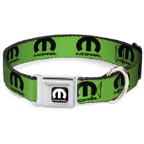 Mopar Pet Collar, Dog Collar Metal Seatbelt Buckle, Mopar Logo Repeat Green Black, 9.5 to 13 Inches 1.0 Inch Wide