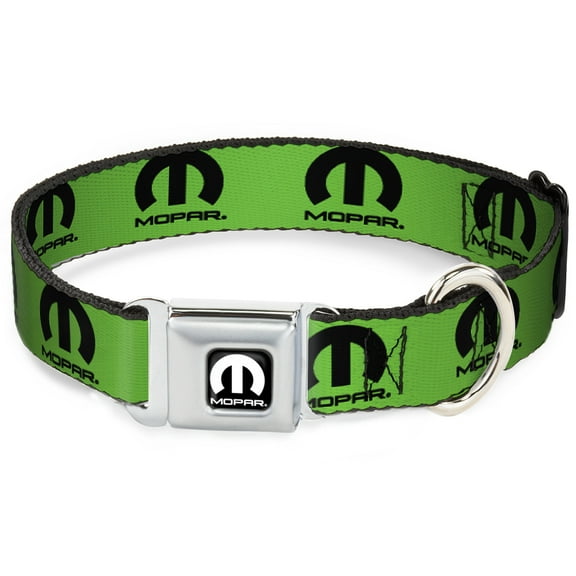 Mopar Pet Collar, Dog Collar Metal Seatbelt Buckle, Mopar Logo Repeat Green Black, 9.5 to 13 Inches 1.0 Inch Wide