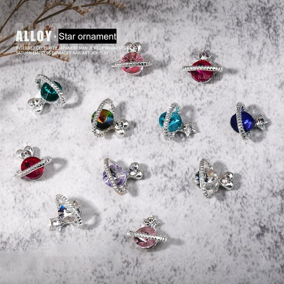 dianhelloya 10Pcs Nail Art Decor Heart 3D Planet Design Stunning Visual Effect Rhinestone Nail Charm Glittering DIY Cubic Zirconia Nail Art Jewelry for Women X