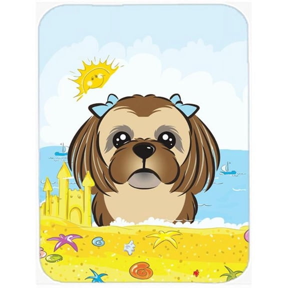 Chocolate Brown Shih Tzu Summer Beach Mouse Pad, Hot Pad or Trivet