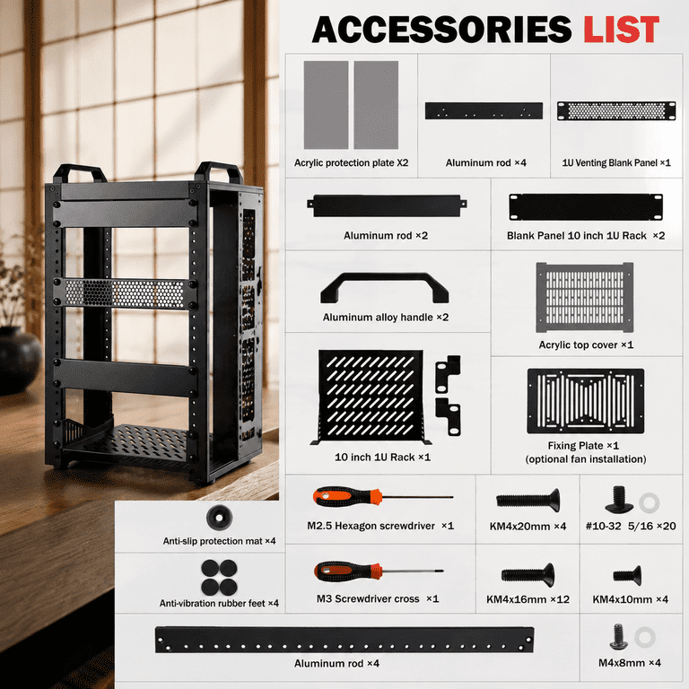 8U Mini Server Network Rack, 10 Inch Width, Black Aluminum Alloy ...