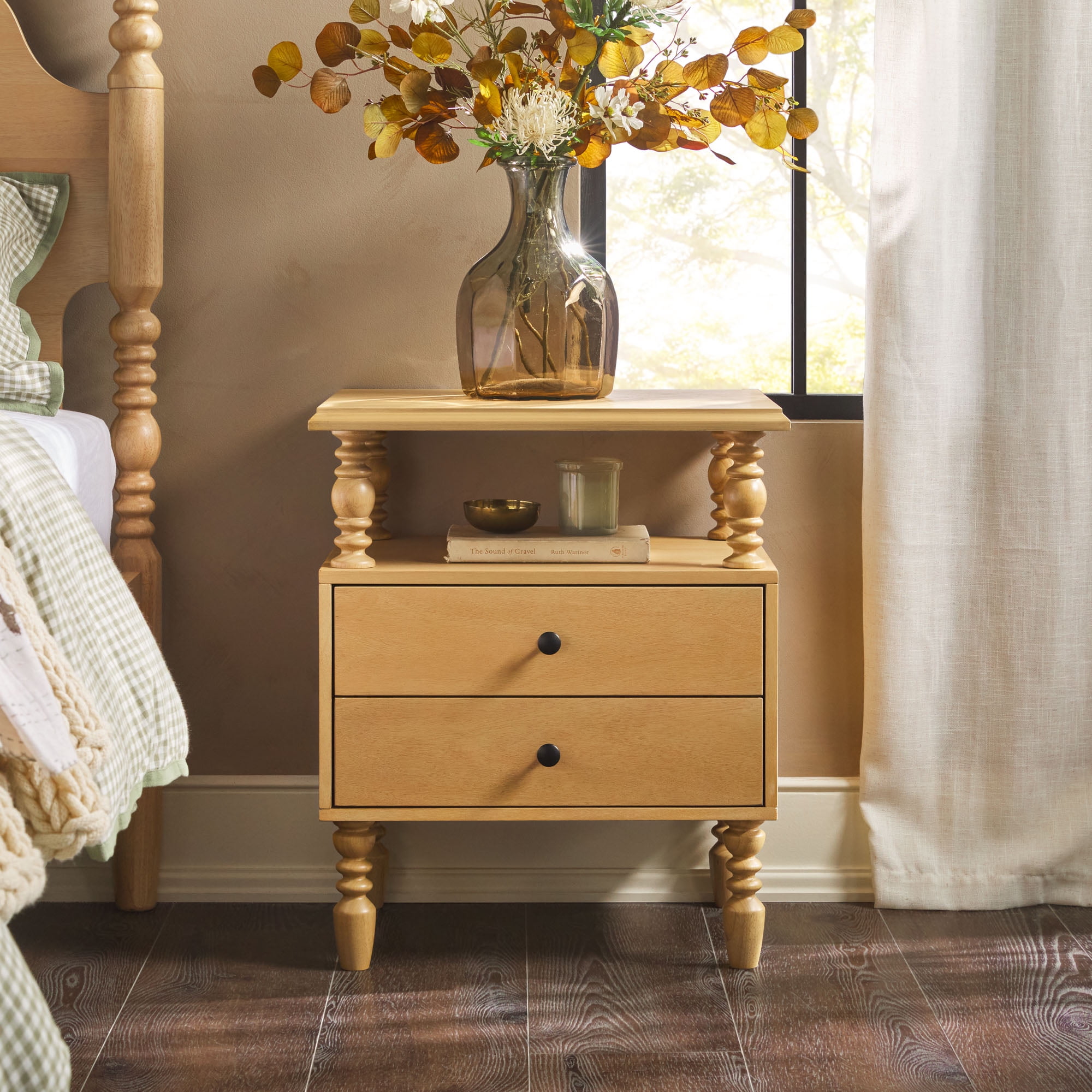 Vivienne Walker Edison Easy Assembly Solid Wood Spindle 2-Drawer Nightstand - Natural