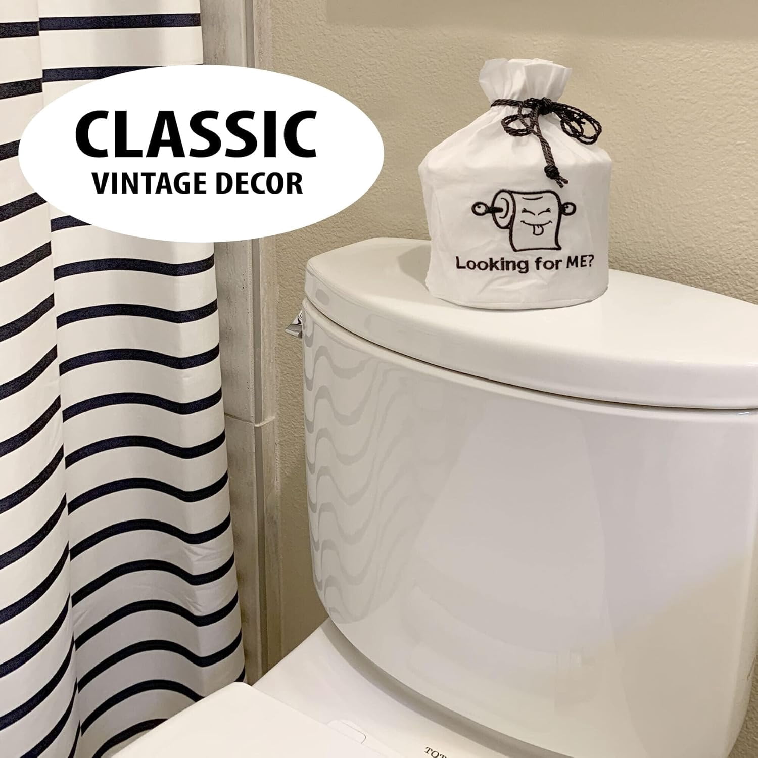 Born Uncommon Toilet Paper Roll Cover - 9" x 5.5" Reusable Cotton Toilet Paper Cover with Drawstring Closure – Decorative Bathrooms Tissue Roll Storage Bag