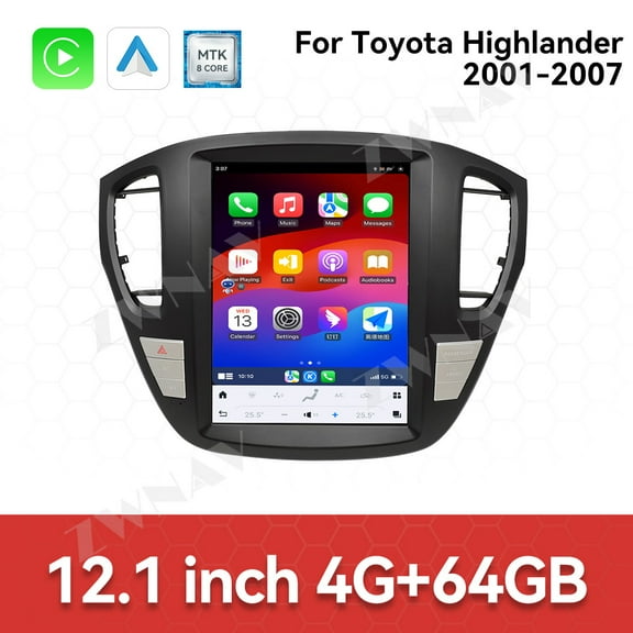 ZWNAV 12.1 inch tesla style car radio for Toyota Highlander 2001-2007 Android 13 CarPlay GPS Navigation Multimedia Player Head Unit