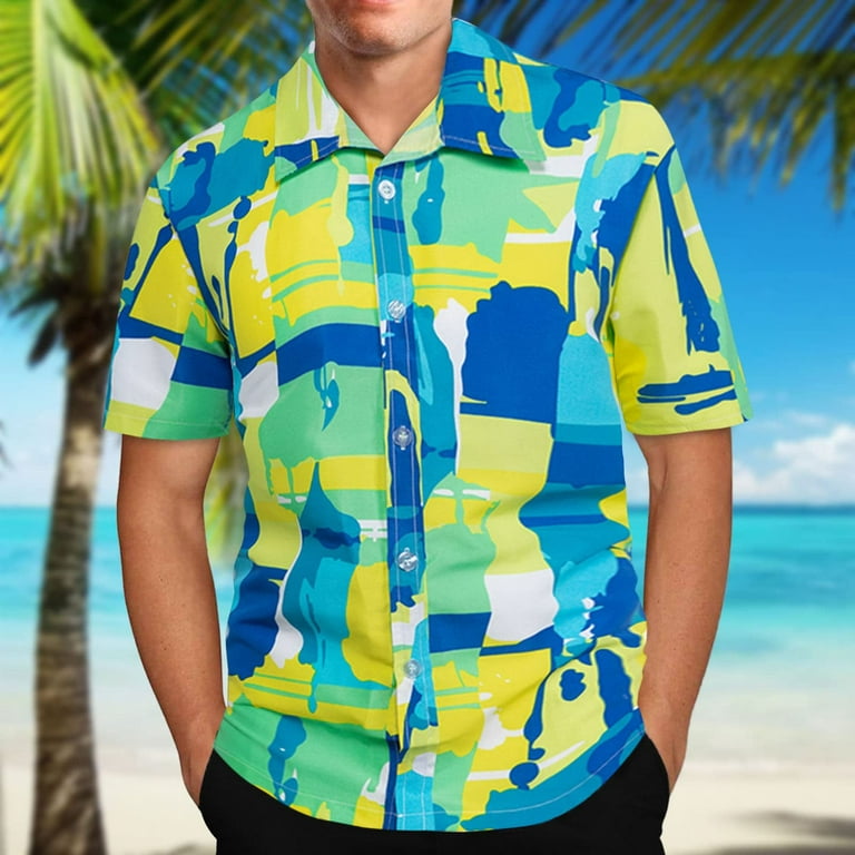 ZCFZJW Mens 100% Cotton Hawaiian Shirts Big and Tall Button Down Short  Sleeve Beach Shirts Summer Casual Tropical Print Aloha Holiday Shirts