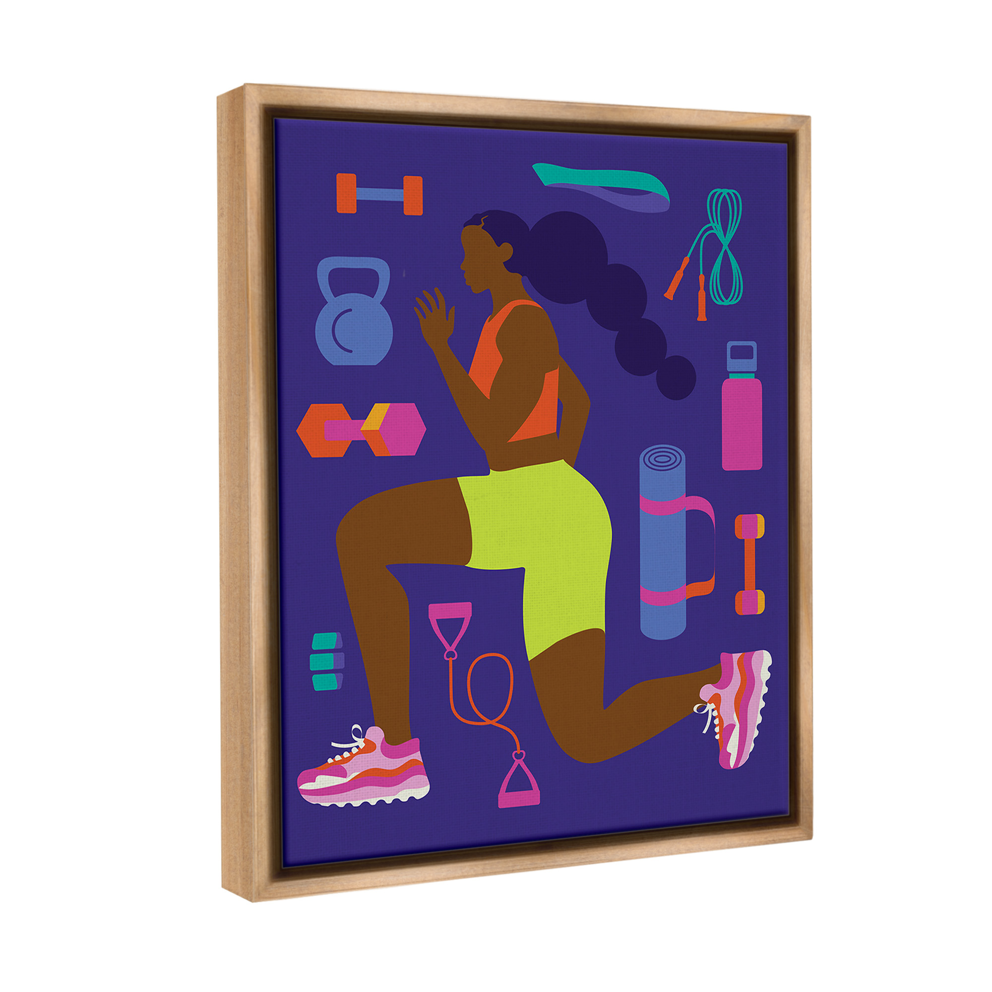 Stupell Industries Inspiring Woman & Workout Sports Painting Brown Floater Framed Canvas Art Print Wall Art, 17 x 21
