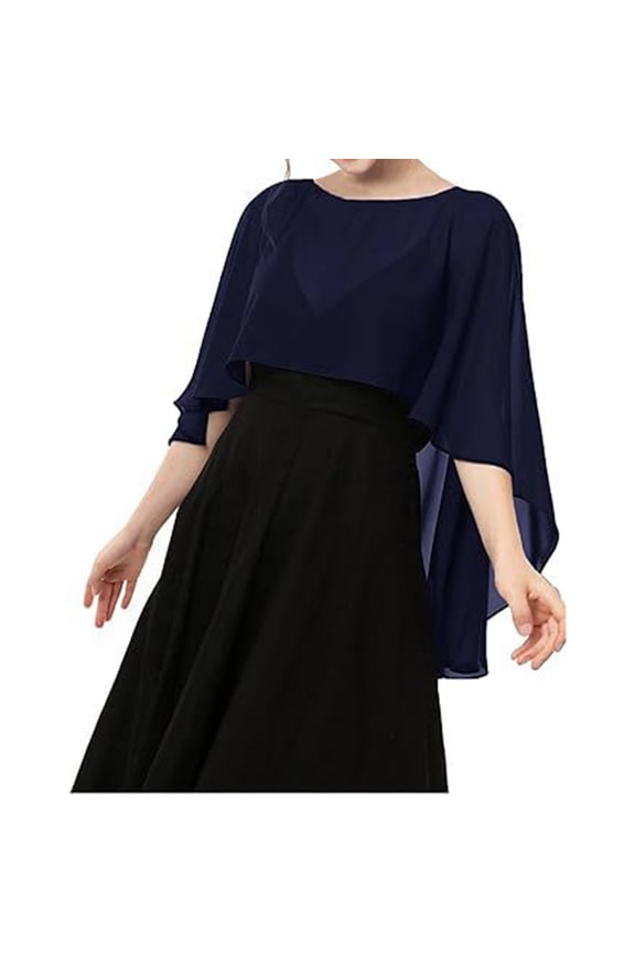 Capelets for women Chiffon Cape Shawls and Wraps for Evening Dress Wedding Capes Cover Up Navy One Size