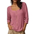 thumbnail image 5 of CLOISE Womens 3/4 Sleeve Tops Plus Size Shirts Loose Solid Color V Neck Pullover Cotton Blend Casual Fall Clothes Pink M, 5 of 8