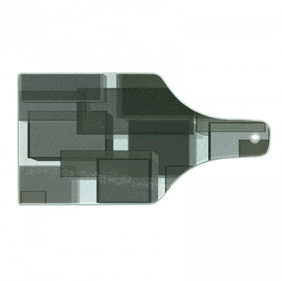 Taupe Cutting Board, 3 Dimensional Cubes Geometric Modern Abstraction Square Shapes Print, Decorative Tempered Glass Cutting and Serving Board, Wine Bottle Shape, Pale Grey Taupe Green, by Ambesonne
