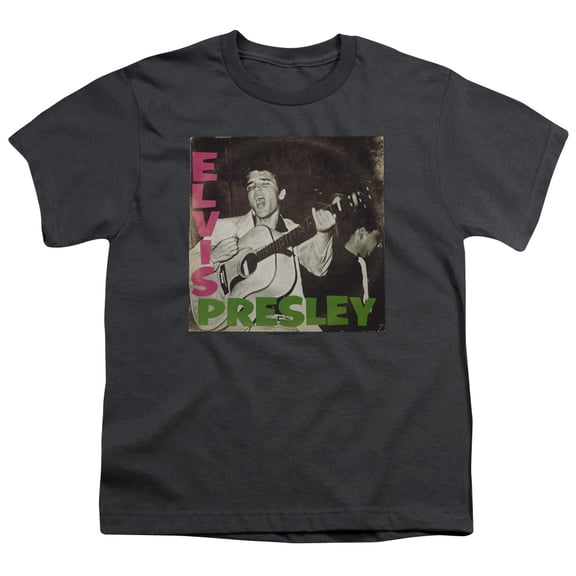 Trevco ELV863-YT-1 Elvis Presley & First LP Short Sleeve Youth 18-1 T-Shirt, Charcoal - Small