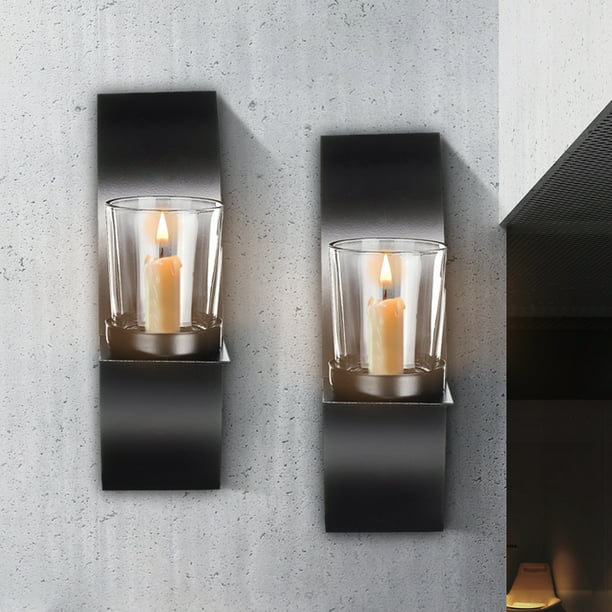 Wall Hanging Candle Holder Sconce Set Mount Metal Sconces With Glass Cup Of 2 Black Com - Wall Mount Candle Sconce Gold