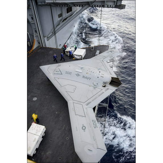 24"x36" Gallery Poster, X-47B uav drone on elevator Harry S. Truman (CVN 75)