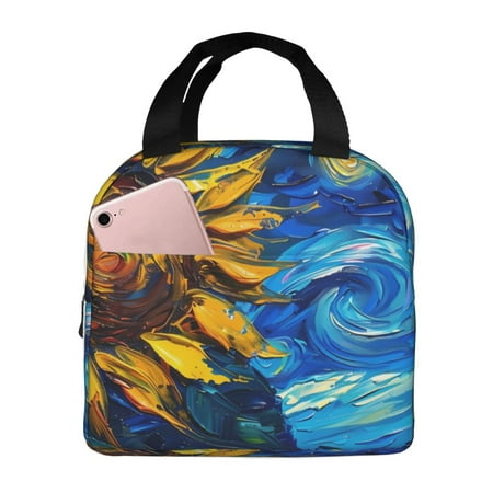 Insulated Lunch Bag for Women Men - Sunflower Starry Night Vibes Leakproof Cooler Lunch Box for Women Men  Lunch Tote Bags for Work School Picnic Travel
