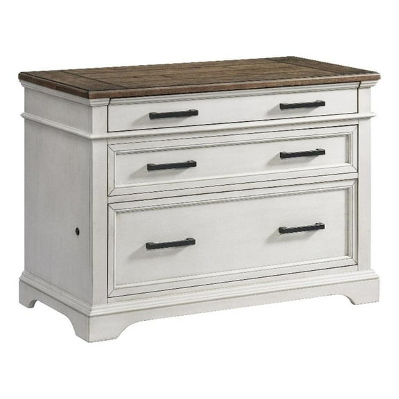 Pemberly Row 42" Transitional Wood Lateral File Cabinet in White / Oak