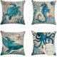 thumbnail image 1 of Juego de 4 fundas de cojín impermeables para exteriores, decorativas para sofá, de 45 x 45 cm (azul con animales marinos)., 1 of 5