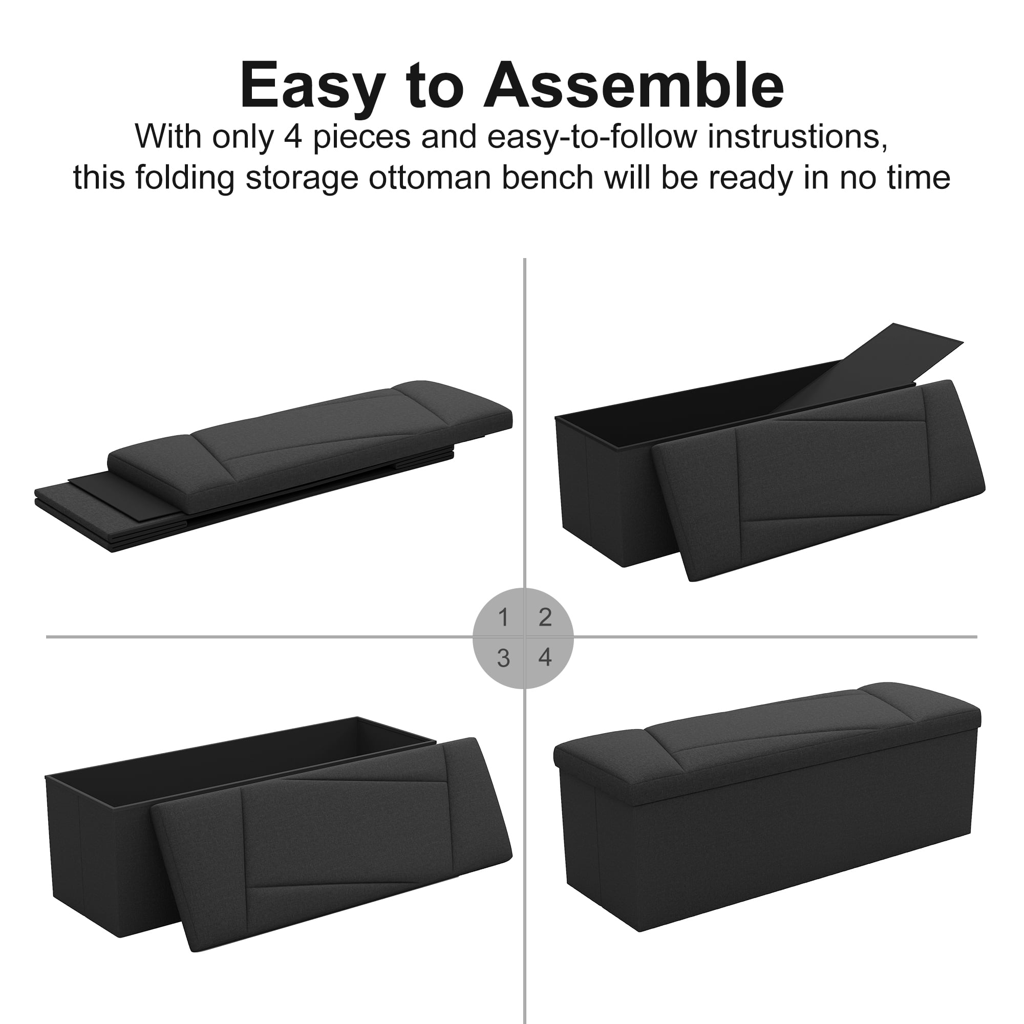 Ottoman with Storage, ZETDIY 43"  Linen Ottoman Storage Bench with 660lb Capacity, Black