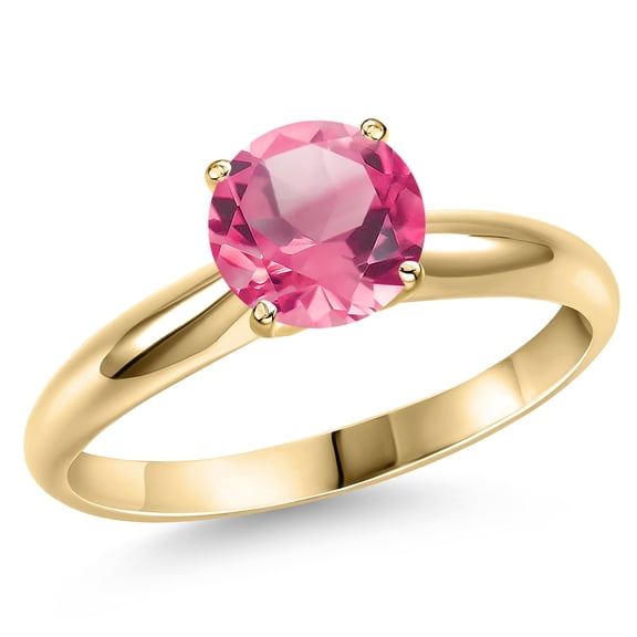 Gem Stone King 14K Yellow Gold Pink Mystic Topaz Engagement Ring for Women | 2.00 Cttw | Round 8MM | Gemstone November Birthstone | Size 5