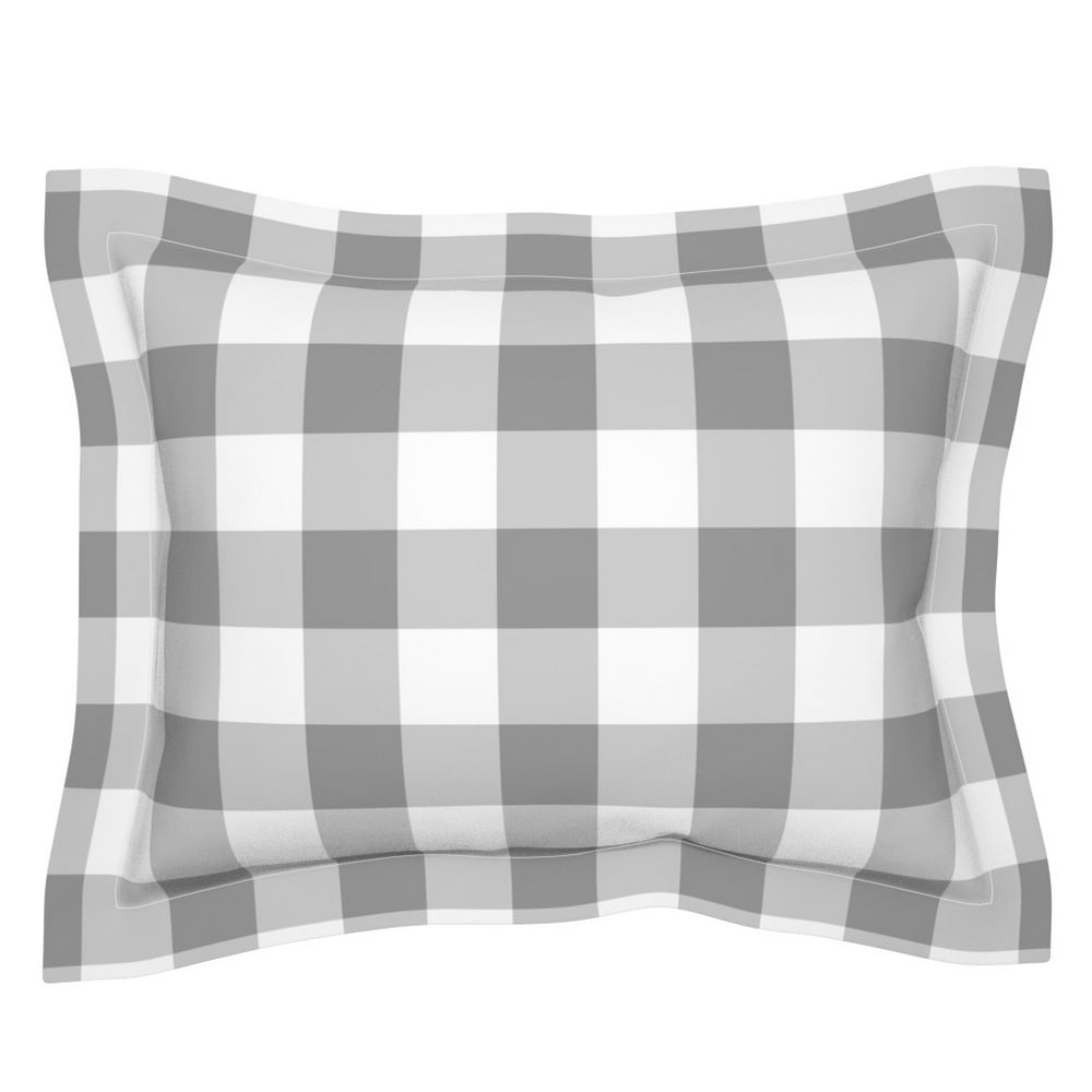 Grey Plaid White Buffalo Vintage Check Pillow Sham by Roostery