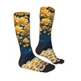 thumbnail image 3 of Picia Women Crew Soft Moisture-wicking Socks Moonlit Golden Tree Peacock Pattern Design Cotton Socks, One Size fit All, 3 of 9