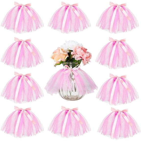 12 Pieces Mini Tutu Table Skirt Wine Bottle Cover Tutu Skirt Tulle Vase Skirt Decor Garland Centerpieces for Wedding Baby Shower Cake Dessert Birthday Party