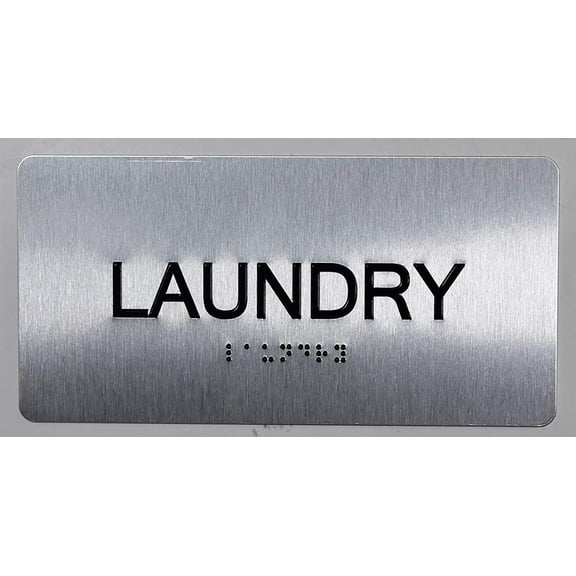 Laundry Room Sign Silver-Tactile Touch Braille Sign (Aluminium !!, Brush Silver,Size 4x8)- The Sensation line(ref-2022-4)