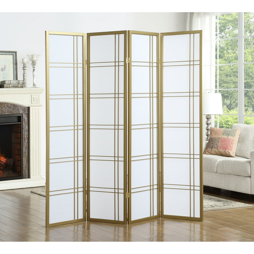 Roundhill Furniture Seto 4 Panel Room Divider Screen, 71" Tall, Gold