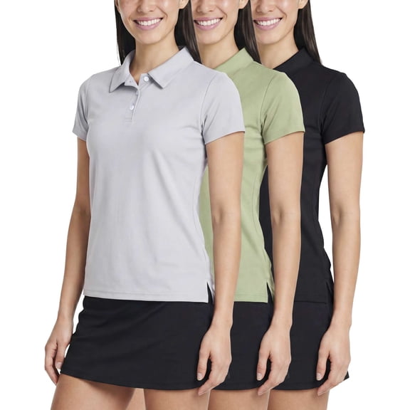 Real Essentials 3 Pack: Womens Short Sleeve Dry-Fit Performance Polo Shirt (Available in Plus)